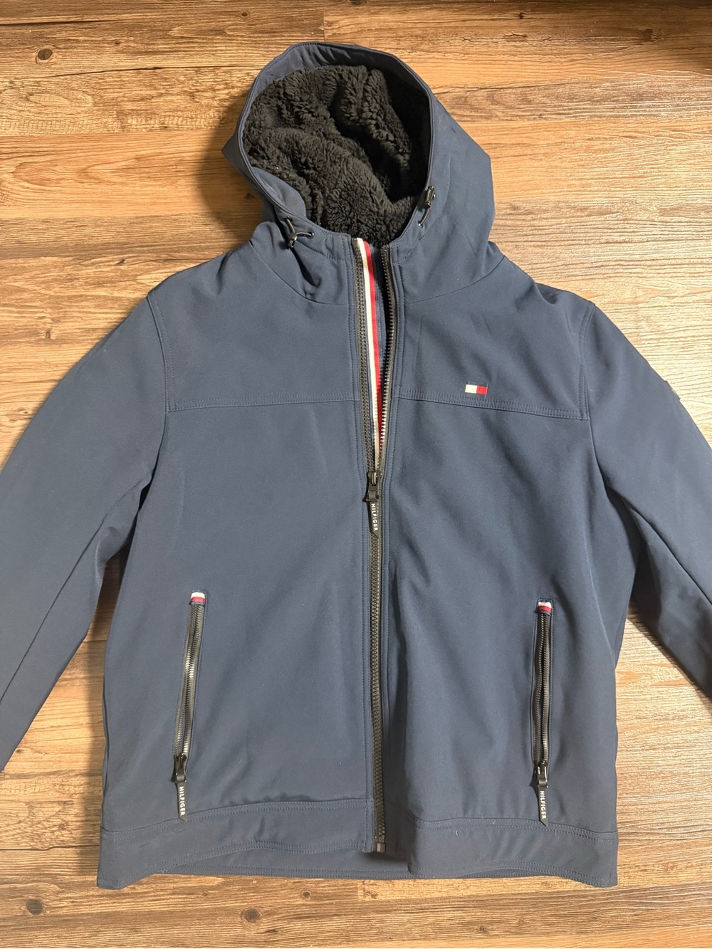 Tommy Hilfiger Men Navy Hooded Jacket with Sherpa Lining